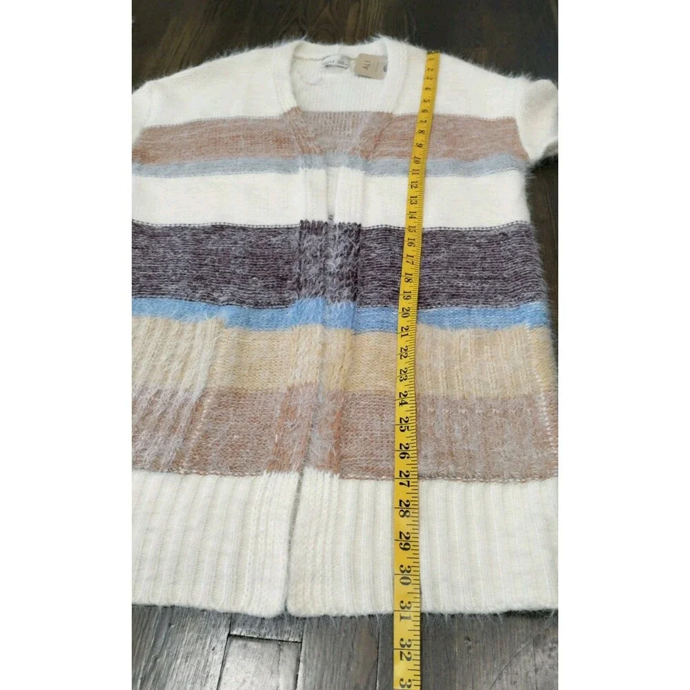 Becool Knit Cardigan Womens M/L Striped Long Sleeve Open Front Pockets Soft NWT